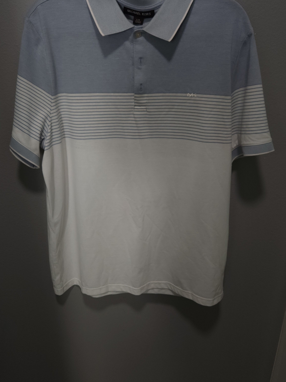 Michael Kors Light Blue and White Horizontal Stripe Polo